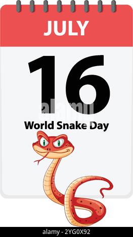 Page de calendrier avec un serpent pour le 16 juillet Illustration de Vecteur