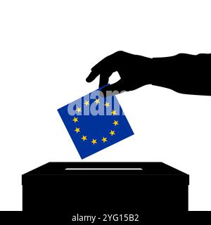 Votez pour les élections européennes . Silhouette d'un électeur mettant le bulletin de vote dans la boîte de vote. Participation des citoyens de l'UE au vote Illustration de Vecteur