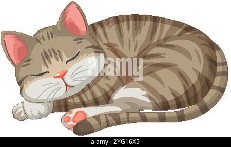 Un chat paisible dormant profondément, rêvant doucement Illustration de Vecteur