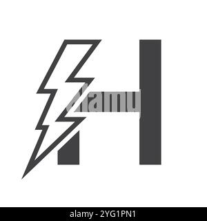 Lettre H pour combinaison de logo électrique avec l'icône Lightning Thunder Bolt. Design du logo Power Illustration de Vecteur