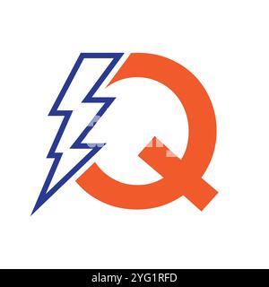 Lettre Q pour combinaison de logo électrique avec l'icône Lightning Thunder Bolt. Design du logo Power Illustration de Vecteur