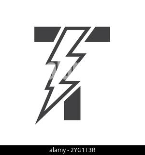 Lettre T pour combinaison de logo électrique avec l'icône Lightning Thunder Bolt. Design du logo Power Illustration de Vecteur