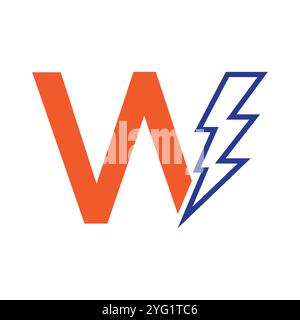 Lettre W pour combinaison de logo électrique avec l'icône Lightning Thunder Bolt. Design du logo Power Illustration de Vecteur