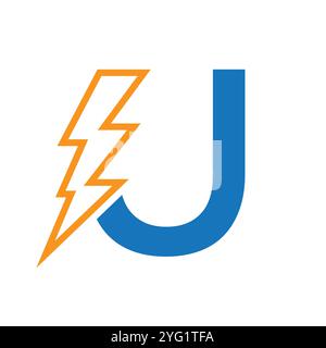 Lettre U pour combinaison de logo électrique avec l'icône Lightning Thunder Bolt. Design du logo Power Illustration de Vecteur