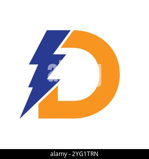 Lettre d pour combinaison de logo électrique avec l'icône Lightning Thunder Bolt. Design du logo Power Illustration de Vecteur