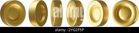 Pièces de monnaie en métal d'or 3d illustrations vectorielles ensemble tournant à différents angles Illustration de Vecteur