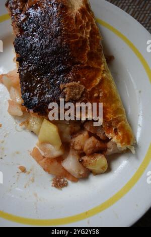 Nourriture, cuisine maison, nourriture. Délicieux strudel maison, roulé avec des pommes et de la cannelle à base de pâte levée. Banque D'Images