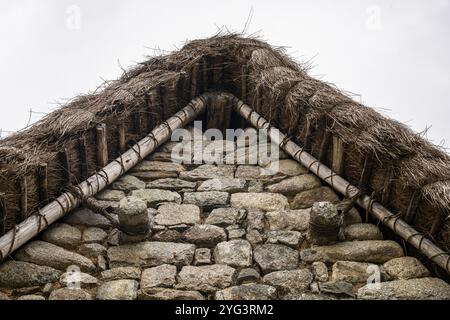 Détail de la fixation de toit, Machu Picchu, région de Cusco, Pérou, Amérique du Sud Banque D'Images