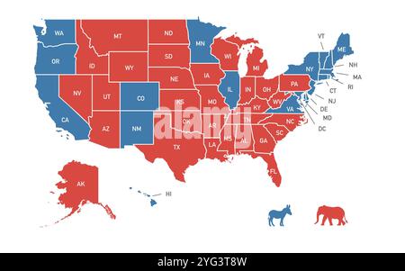 Carte des résultats de l'élection présidentielle des États-Unis de 2024 par État Banque D'Images