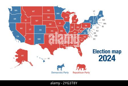 Carte des résultats de l'élection présidentielle des États-Unis de 2024 par État Banque D'Images