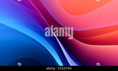Fond abstrait avec des couches et des effets ondulés bleu rouge orange entrelacés Banque D'Images