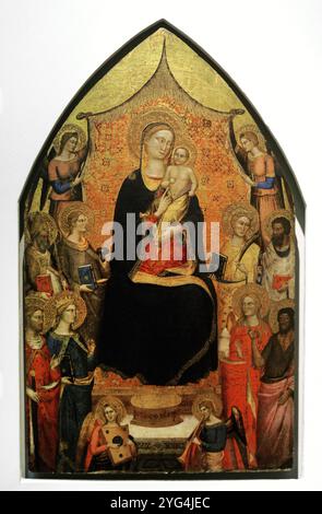 Jacopo di Cione (1325-1398 ou 1400). Peintre italien. La Vierge avec l'enfant Jésus intronisé avec les anges et les saints. Galerie nationale Prague (Palais Sternberg). République tchèque. Banque D'Images