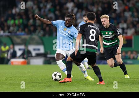 05 novembre 2024. Lisbonne, Portugal. L'attaquant belge de Manchester City Jeremy Doku (11 ans) en action lors du match de la phase de groupes pour l'UEFA Champions League, Sporting vs Manchester City crédit : Alexandre de Sousa/Alamy Live News Banque D'Images