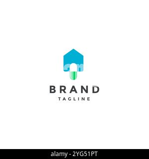 Design du logo simple Home Remedies. Porte d'icône de maison dans la forme d'une conception de logo de médicament Pill. Illustration de Vecteur