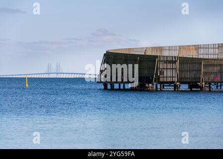 Kastrup bain de mer, abri pour la baignade, Snegen, Oresund, Copenhague, Danemark, journée ensoleillée d'été Banque D'Images