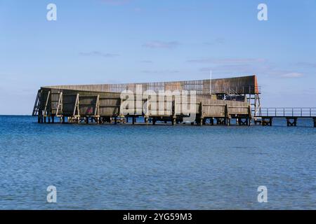 Kastrup bain de mer, abri pour la baignade, Snegen, Oresund, Copenhague, Danemark, journée ensoleillée d'été Banque D'Images