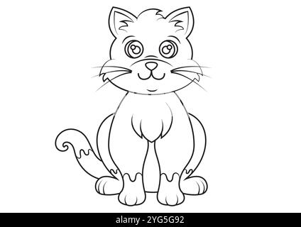 Dessin animé noir et blanc Kitten Vector Flat Designs, idéal pour les pages de coloriage, isolé sur fond blanc Illustration de Vecteur