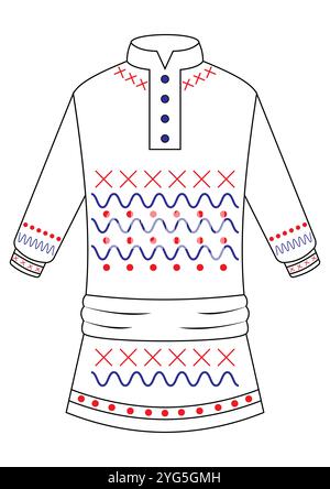 Robe traditionnelle avec des motifs Clipart Vector Flat Designs, idéal pour les pages de coloriage, isolé sur fond blanc Illustration de Vecteur