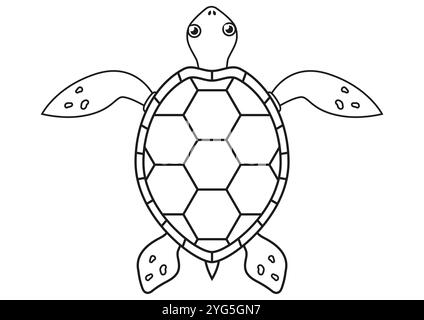 Dessins plats vectoriels de tortue de dessin animé noir et blanc, idéal pour les pages de coloriage, isolé sur fond blanc Illustration de Vecteur