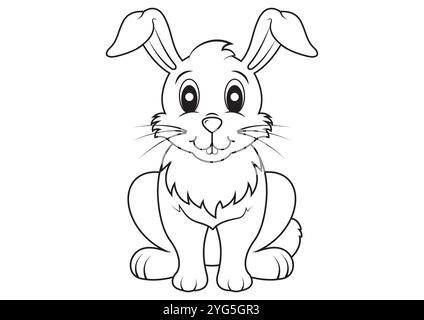 Dessins plats vectoriels noir et blanc de lapin de dessin animé, idéal pour les pages de coloriage, isolé sur fond blanc Illustration de Vecteur