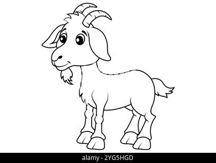 Dessin animé noir et blanc Goat Vector Flat Design. Coloriage Illustration de Vecteur