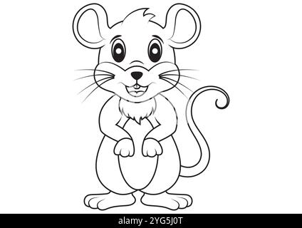 Design plat de vecteur de souris de dessin animé noir et blanc. Coloriage Illustration de Vecteur