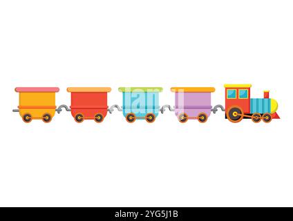 Train de bande dessinée coloré avec des wagons dans un style plat isolé sur fond blanc Illustration de Vecteur