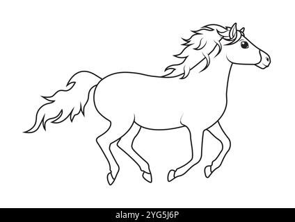 Vecteur de cheval de course noir et blanc. Coloriage Illustration de Vecteur