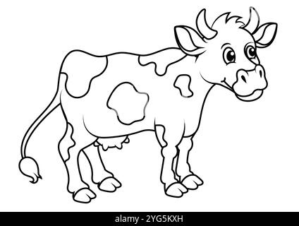 Design plat de vecteur de vache de dessin animé noir et blanc. Coloriage Illustration de Vecteur