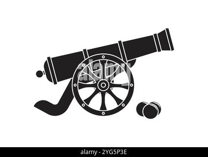 Silhouette de la conception plate de vecteur de canon pirate antique isolée sur fond blanc Illustration de Vecteur