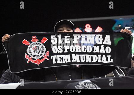 Sao Paulo, Brésil. 04th Nov, 2024. Fan de Corinthians pendant le match entre Corinthians et Palmeiras à la Neo Quimica Arena à Sao Paulo, Brésil, le match valable pour le championnat brésilien série A. (Roberto Casimiro/SPP) crédit : SPP Sport Press photo. /Alamy Live News Banque D'Images