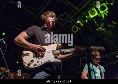 Arctic Monkeys se produisant au Bar M, Ibiza, 1er septembre 2007, Ibiza, Espagne. Banque D'Images