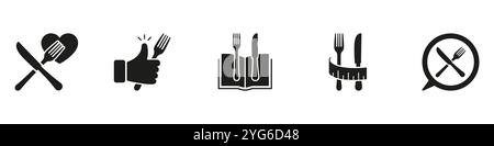 Ensemble d'icônes Silhouette pour une alimentation saine et une planification diététique. Symboles relatifs aux aliments et à la nutrition pour l'orientation des repas et la gestion du poids. Illustration vectorielle isolée Illustration de Vecteur