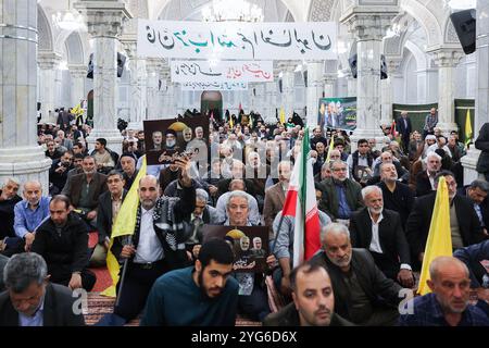 Téhéran, Iran. 6 novembre 2024. Des Iraniens assistent à une cérémonie commémorant les responsables du Hezbollah à Téhéran. Le 6 novembre, les médias américains ont annoncé la victoire de Donald Trump sur Kamala Harris à l'élection présidentielle, marquant un retour politique majeur. Trump, le candidat républicain, a dépassé les 270 votes du collège électoral, devenant le 47e président des États-Unis et retournant à la Maison Blanche après avoir battu le candidat démocrate et actuel vice-président, Kamala Harris. (Crédit image : © Présidence iranienne via ZUMA Press Wire) USAGE ÉDITORIAL SEULEMENT! Non destiné à UN USAGE commercial ! Banque D'Images