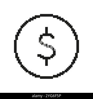 Icône de ligne d'art dollar Pixel. Monnaie mondiale, Finance, signe de l'économie numérique. Concept de jeu vidéo 8 bits. Illustration vectorielle isolée Illustration de Vecteur