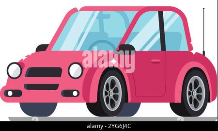 Mettant l'accent sur la sécurité routière à travers l'illustration, une voiture rose avec des vitres brisées et une carrosserie bosselée met en valeur les conséquences d'un accident de voiture Illustration de Vecteur