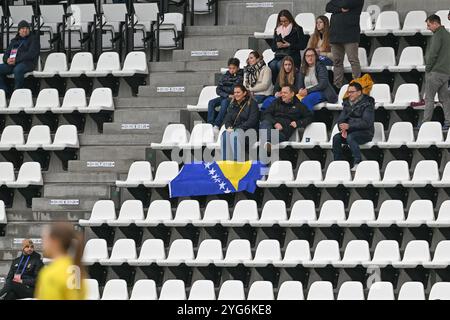 Tubize, Belgique. 06 novembre 2024. Fans et supporters de Bosnie photographiés lors d'un match de football entre les équipes nationales féminines de moins de 17 ans de Bosnie-Herzégovine et d'Allemagne lors de la compétition féminine des moins de 17 ans de l'UEFA ronde 1, journée 2 dans le groupe A2, le mercredi 6 novembre 2024 à Tubize, Belgique . Crédit : Sportpix/Alamy Live News Banque D'Images