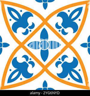 Superbe motif quatrefoil bleu et orange pour tissu, papier peint ou carreaux de céramique, apportant sophistication et allure visuelle à n'importe quel espace Illustration de Vecteur