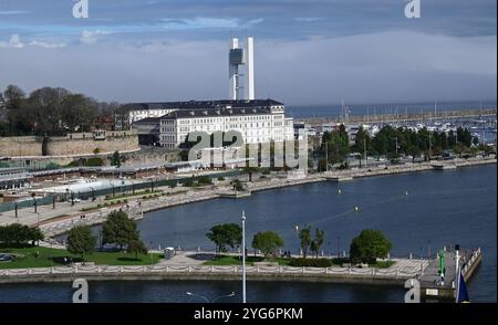 The maritime control tower overlooking the port of La Coruna in northern Spain Stock Photo