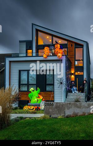 Halloween. Trinity Street, East Vancouver, Colombie-Britannique, Canada Banque D'Images