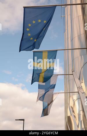 Drapeaux de l'Union européenne, de la Suède, de la Finlande et de l'Estonie Banque D'Images