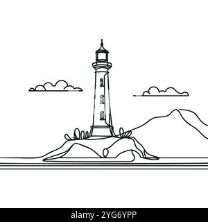 Continu un simple dessin au trait d'un phare Illustration de Vecteur