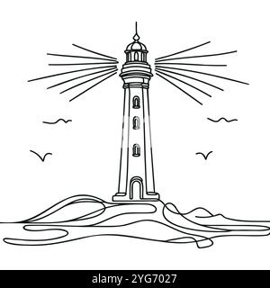 Continu un simple dessin au trait d'un phare Illustration de Vecteur