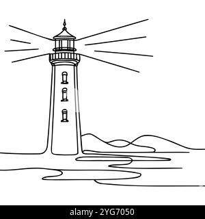 Continu un simple dessin au trait d'un phare Illustration de Vecteur