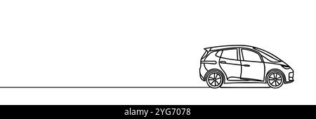 Voiture électrique en dessin continu à une ligne. Concept d'énergie verte de véhicule avec alimentation électrique et batterie Illustration de Vecteur