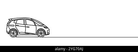 Voiture électrique en dessin continu à une ligne. Concept d'énergie verte de véhicule avec alimentation électrique et batterie Illustration de Vecteur