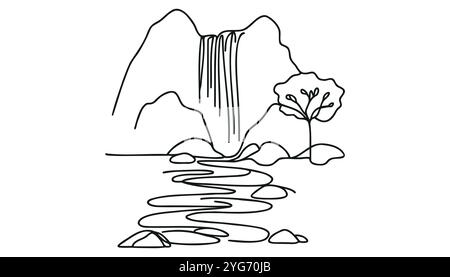 Dessin continu d'une ligne de cascade et de lac. Illustration vectorielle Illustration de Vecteur