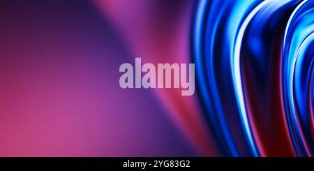 Vagues douces métalliques abstraites, formes liquides irisées bleues violettes brillantes. illustration de rendu 3d. Banque D'Images