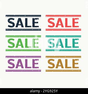 Vente de timbres en caoutchouc situé dans six couleurs différentes Illustration de Vecteur