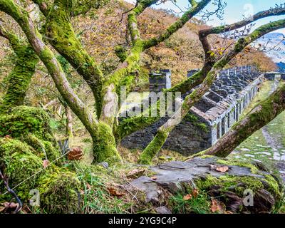 Ce sont les chalets de mineurs connus sous le nom de Anglesey Barracks sur le site du patrimoine mondial de l'UNESCO de la carrière d'ardoise de Dinorwig à Llanberis dans le nord du pays de Galles Banque D'Images